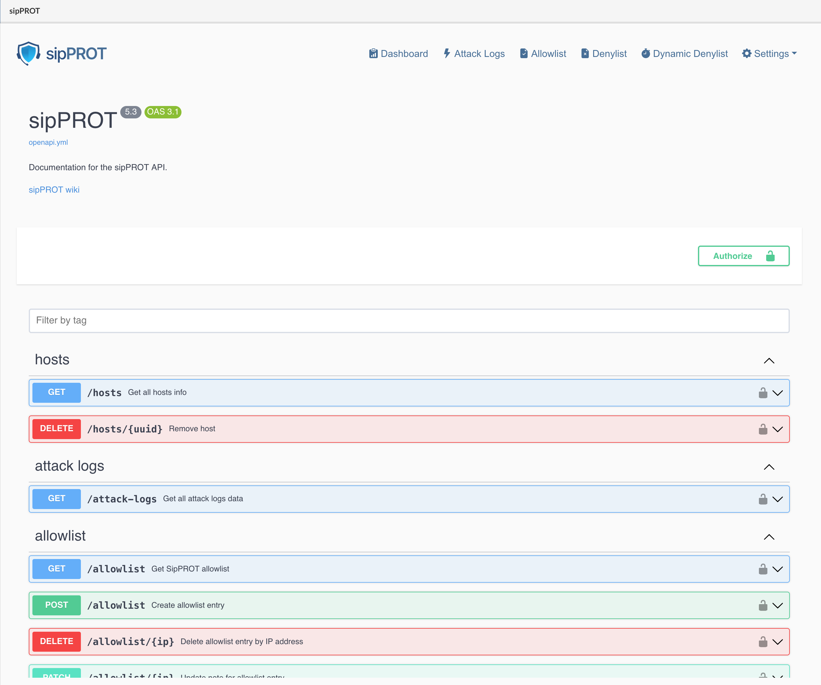 sipPROT API Documentation Page